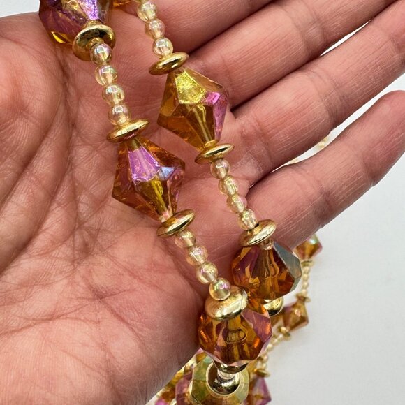 Vintage Christmas Tree Garland Iridescent Gold Purple Faceted Diamond Shape Bead - Picture 3 of 4
